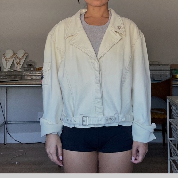 Meoshe Womens Beige Belted Moto Jacket w/ Pockets & Accents - Size L - Picture 1 of 5